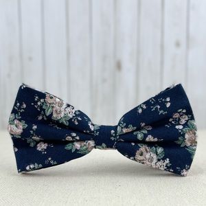 Men’s Navy Rustic Style Floral Print Bow Tie Wedding Party Pre-Tied Bow